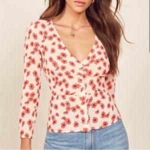 REFORMATION Gemma Red Daisy Top
